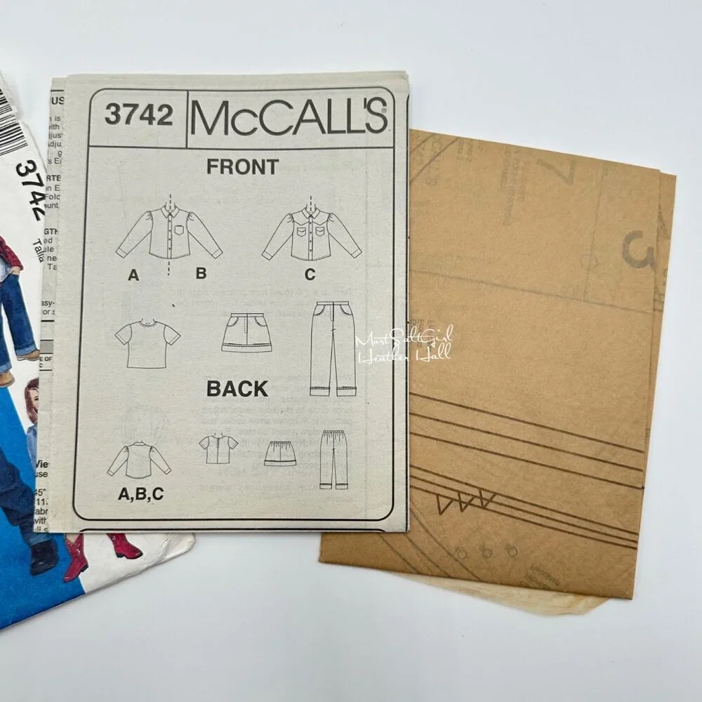 McCalls Children's UNCUT Western Fashion Pattern 3742 Size CD (2-3-4)